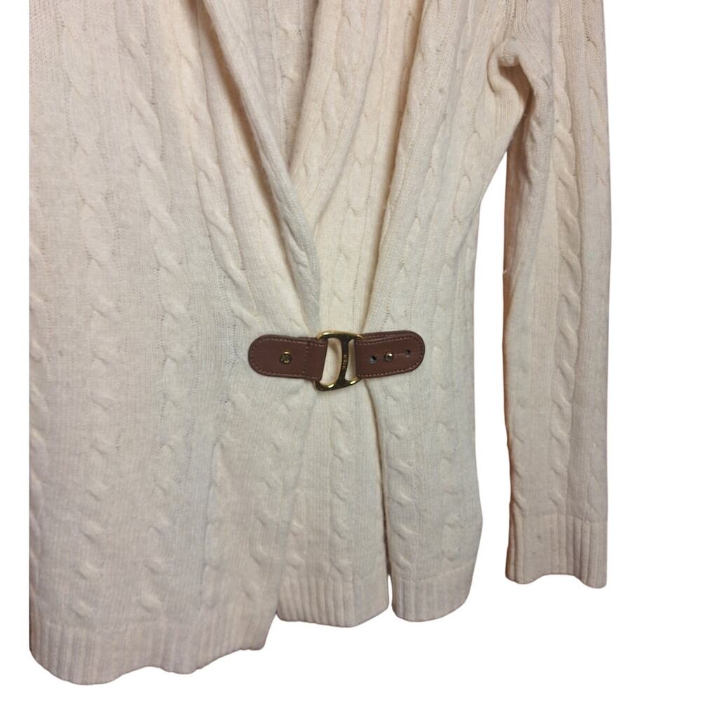 Ralph Lauren Cashmere Rabbit hair wool blend cable knit buckle cardigan sweater - Picture 3 of 6